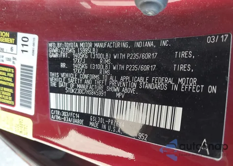 2017 Toyota Sienna Le 8 Passenger из США, поврежденный, VIN 5TDKZ3DC7HS845991